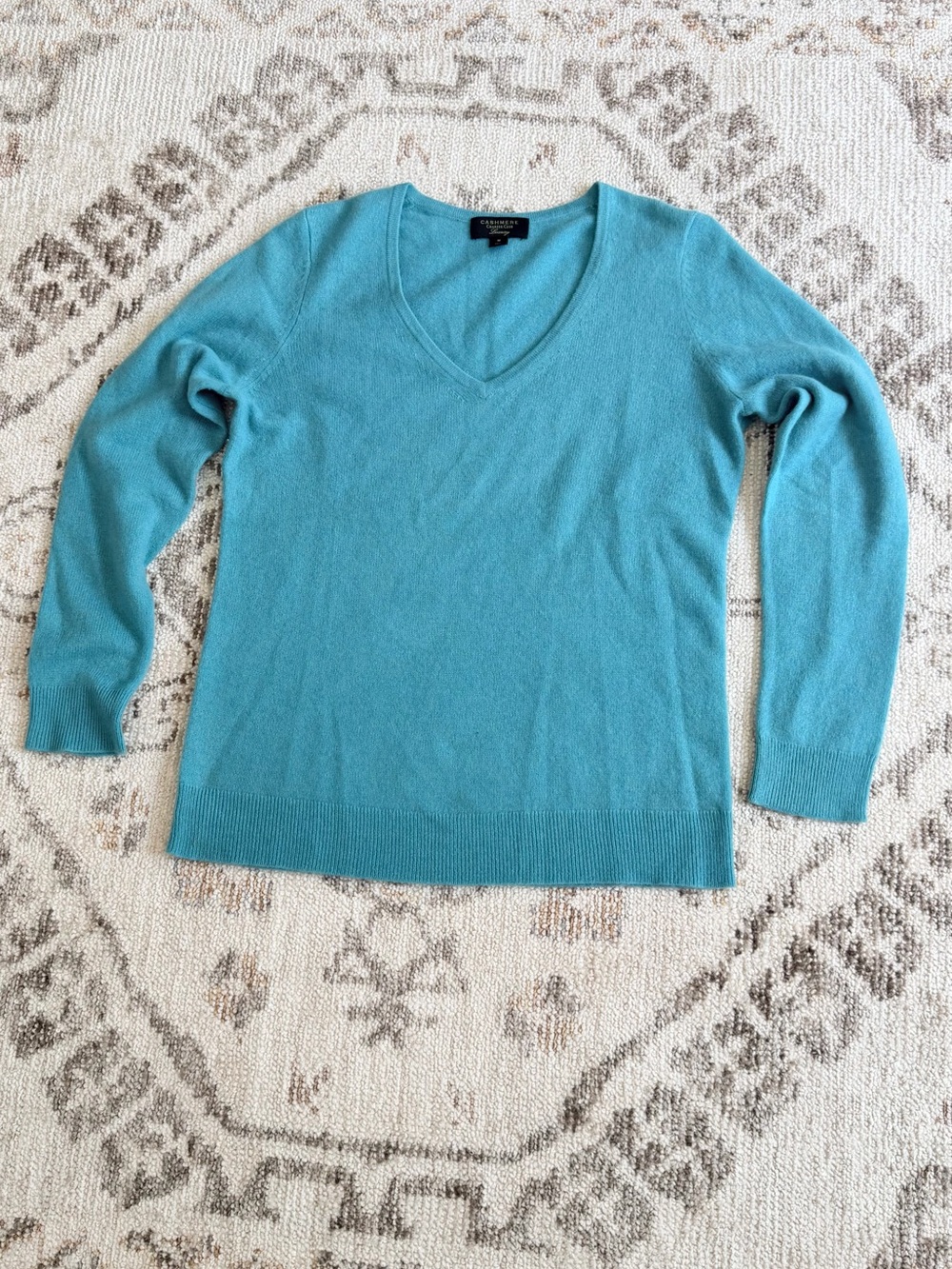 Charter Club Luxury 100% Cashmere V-Neck Sweater Women’s Size Medium Teal Aqua
